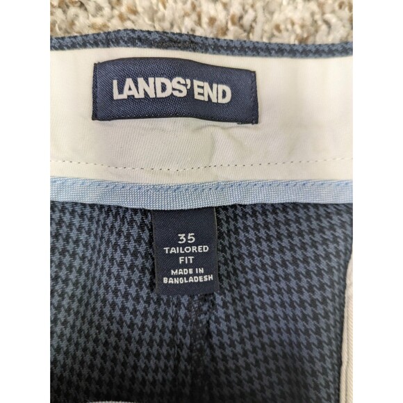 Lands End Tailored Fit Chino Pants Mens 35x33 Flat Front Blue Houndstooth Print - Picture 8 of 12